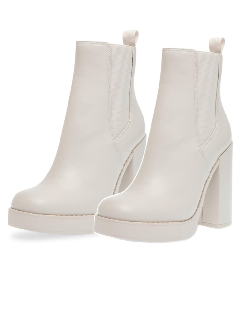 Steve Madden Loopy Platform Heeled Chelsea Ankle Boots | White | Size 9